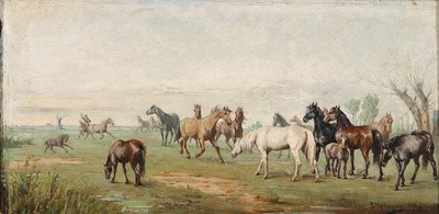 Herd of Horses with Herdsman by Josef Mathauser
